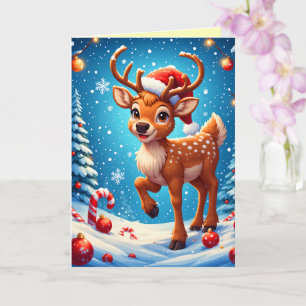 Süßes kleines Rentier Weihnachten Santa Hut Winter Karte