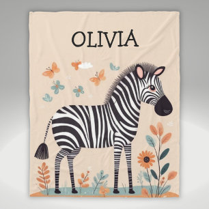 Süßes kleines Zebra mit Blumen und Schmetterlingen Fleecedecke