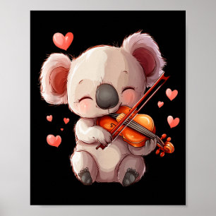 Süßes Koala spielt Violin Grafik für Valentinstag Poster
