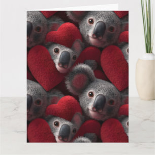 Süßes Koala- und rotes Herz-Nahtlosmuster Karte