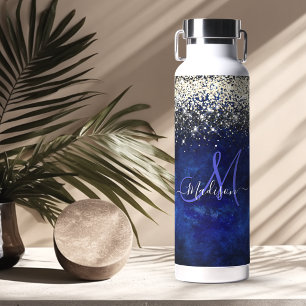 Süßes königsblaues goldenes falsches Glitter-Monog Trinkflasche