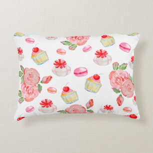 Süßes Kuchen und Rose in Aquarell Dekokissen