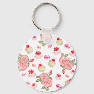Süßes Kuchen und Rose in Aquarell Schlüsselanhänger