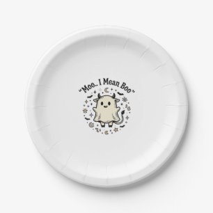 Süßes Kuh-Geist Halloween Moo Boo Vintage Design_1 Pappteller