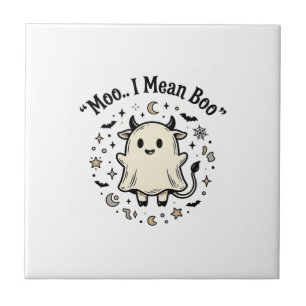 Süßes Kuh-Gespenst Halloween Moo Boo Vintage Desig Fliese