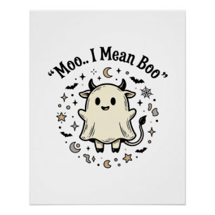 Süßes Kuh-Gespenst Halloween Moo Boo Vintage Desig Poster
