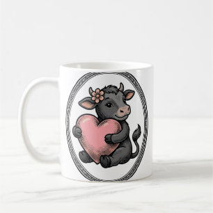 Süßes Kuh-Herz Vintage-Gravur-Farm-Shirt Kaffeetasse