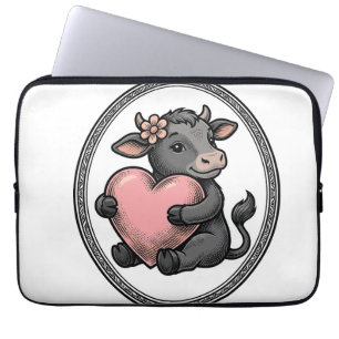 Süßes Kuhherz Vintage Gravur Farm Shirt Laptopschutzhülle