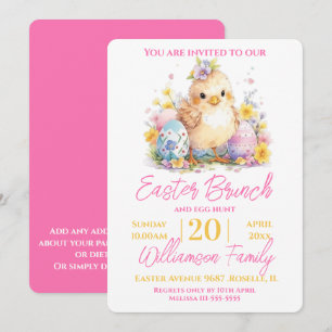 Süßes Küken Florales Rosa Osterbrunch  Einladung