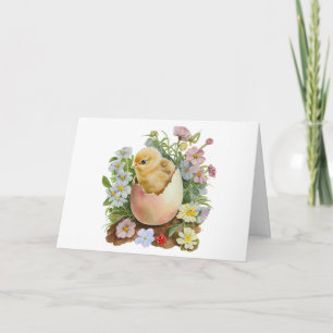 Süßes Küken in der Eierschale & Aquarellblumen Karte