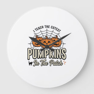 Süßes Kürbis-Lehrer-Halloween-Design_1 Große Wanduhr