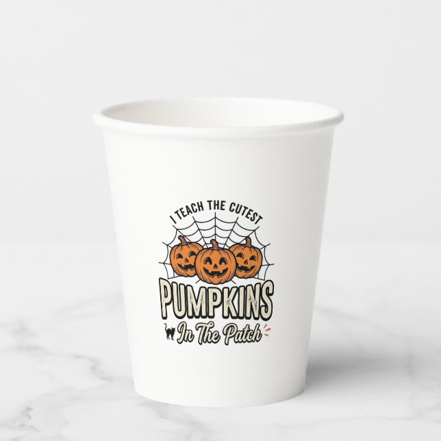 Süßes Kürbis-Lehrer-Halloween-Design_1 Pappbecher (Vorderseite)