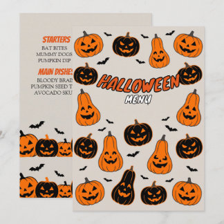 Süßes Kürbismuster Halloween-Party-Menükarte Menükarte
