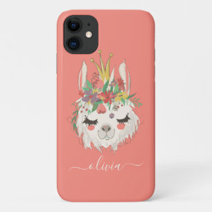 Süßes Lama-Gesicht Floral Personalisierter Name Case-Mate iPhone Hülle