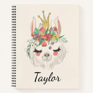 Süßes Lama-Gesicht Floral Personalisierter Name Notizbuch