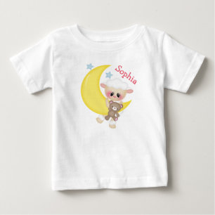 Süßes Lamm auf zunehmendem Mond mit Monogramm Baby T-shirt