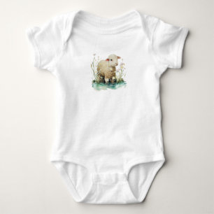 Süßes Lamm mit Blumen Baby-Body – Sweet Farm Baby Strampler