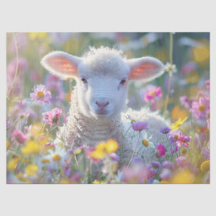 Süßes Lamm mit farbenfrohen Wildblumen Dekoupage Seidenpapier