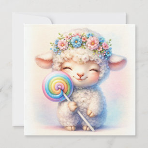 Süßes Lamm mit Lutscher - Whimsical Kinderzimmer Einladung