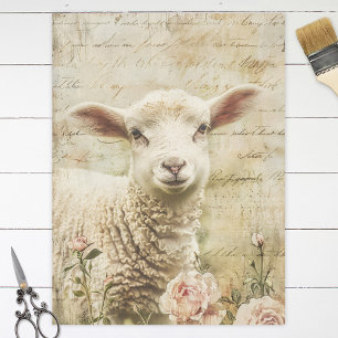 Süßes Lamm Rosa Blumen Schrift Dekoupage Seidenpapier