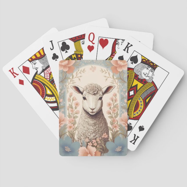 Süßes Lamm Zartes Pastell Blumig Spielkarten (Rückseite)