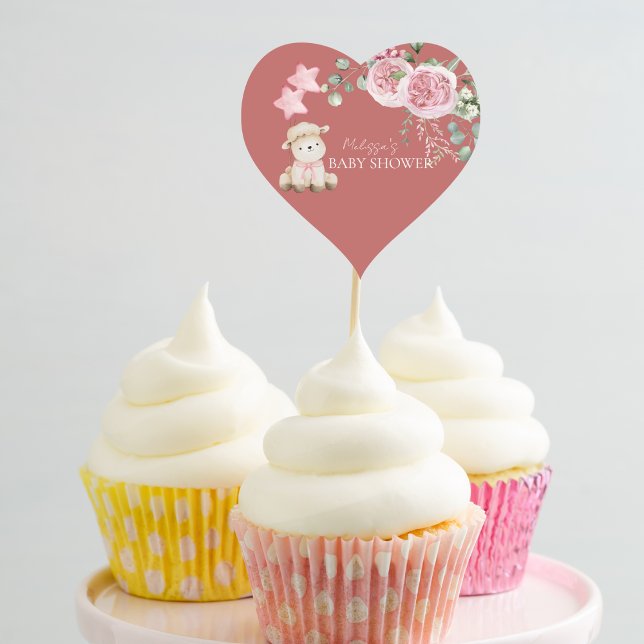 Süßes Lämmchen Rosa Grüne Cupcake Toppers Herz-Aufkleber (Von Creator hochgeladen)
