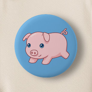 Süßes laufendes Ferkel auf Blau Button