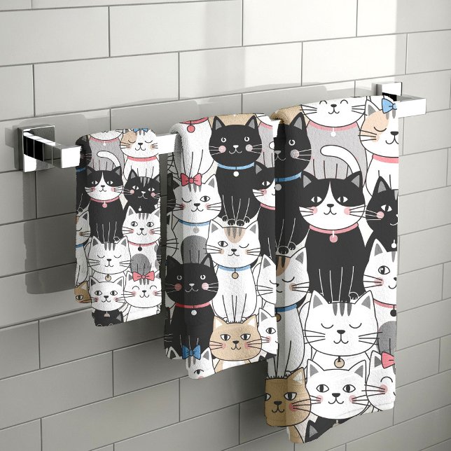 Süßes, launisches Katzenmuster Badhandtuch Set (Von Creator hochgeladen)