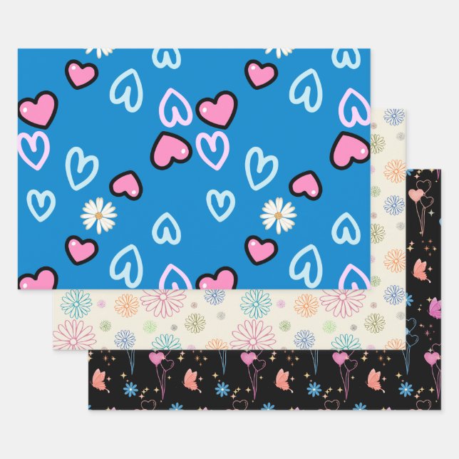 Süßes, launisches Muster-Wrap-Papier-Set – Retro  Geschenkpapier Set (Set)