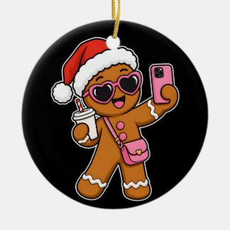 Süßes Lebkuchen-Mädchen-Selfie-Eiskaffee-Weihnacht Keramik Ornament