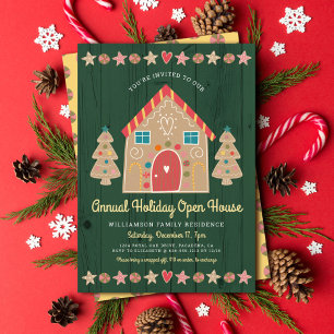 Süßes Lebkuchen-Open-House-Grün-Rustikal-Weihnacht Einladung