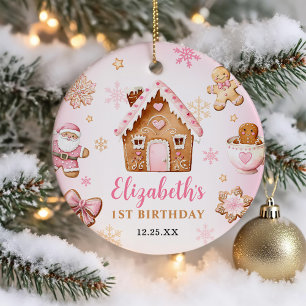 Süßes Lebkuchenhäuschen Mädchen Geburtstagsfeier Keramik Ornament