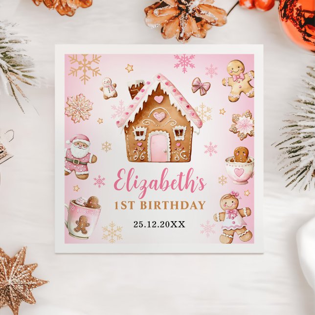 Süßes Lebkuchenhäuschen Mädchen Geburtstagsfeier Serviette (Von Creator hochgeladen)