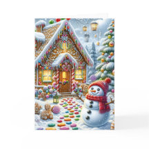 Süßes Lebkuchenhäuschen mit Schneemann Weihnachten