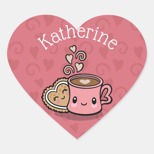 Süßes Leckerei Kakao und Keks Herz-Aufkleber (Vorderseite)