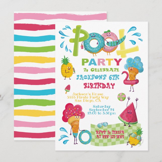 Süßes Leckereien Pool Party Einladungen (Vorne/Hinten)