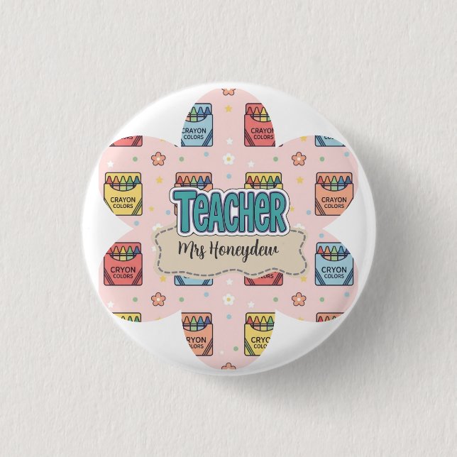Süßes Lehrer-Dankeschön-Wachsstift-Muster Button (Vorderseite)