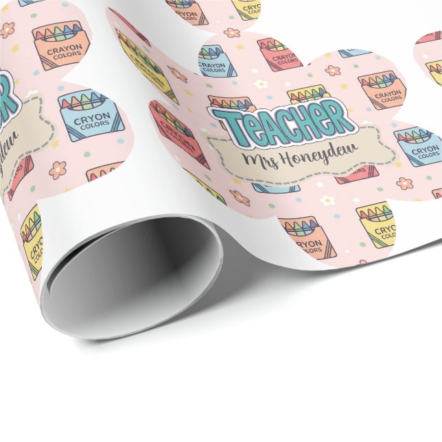 Süßes Lehrer-Dankeschön-Wachsstift-Muster Geschenkpapier (Rolleneckpunkt)