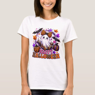 Süßes Leoparden-Druck-Gespenst-Halloween-Shirt, Ka T-Shirt
