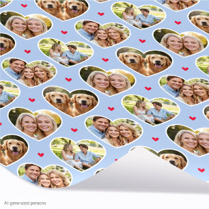Süßes Liebesherz 4 Foto Elegant Kornblumenblau Geschenkpapier