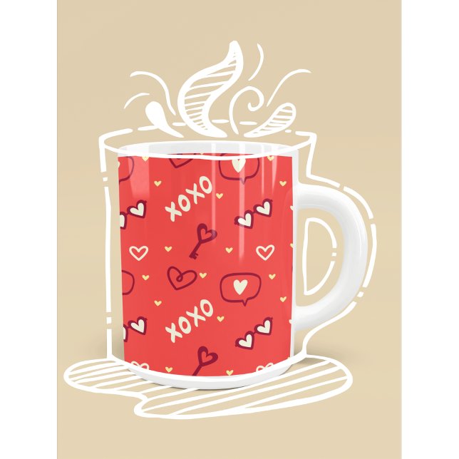 Süßes Liebesmuster mit Herzen, XOXO und Schlüsseln Kaffeetasse (Von Creator hochgeladen)