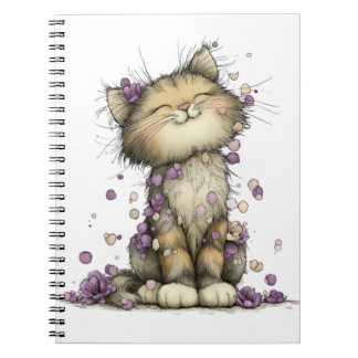 Süßes lila Blumenkatzen-Spiralnotizbuch, skurril  Notizblock