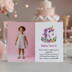 Süßes lila Einhorn-Foto Kinder-Geburtstagsfeier Einladung