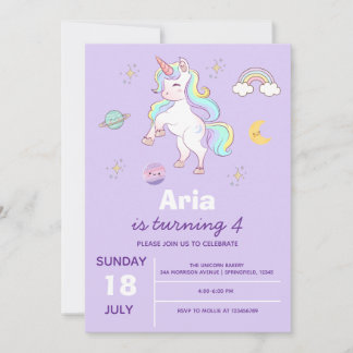 Süßes lila Einhorn-Muster Mädchen Geburtstag Einladung