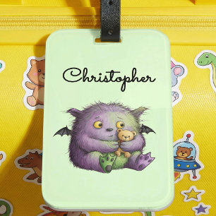 Süßes lila grünes flauschiges Monster Buddy Gepäckanhänger