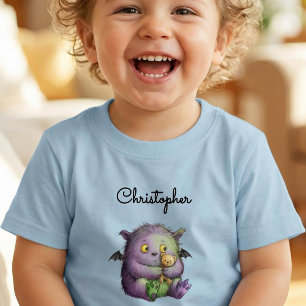 Süßes lila grünes flauschiges Monster Buddy Kleinkind T-shirt