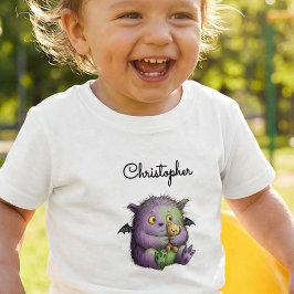 Süßes lila grünes flauschiges Monster Buddy Kleinkind T-shirt