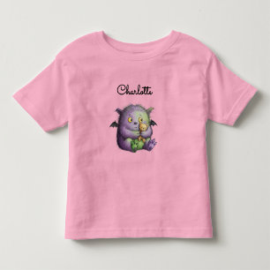 Süßes lila grünes flauschiges Monster Buddy Kleinkind T-shirt