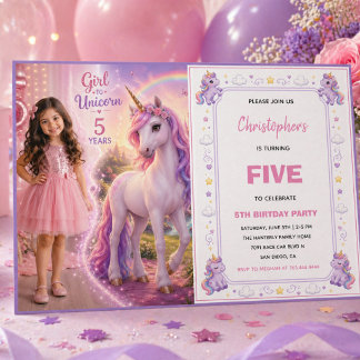 Süßes Lila-Pastell-Zauber-Einhorn 5. Geburtstag Einladung