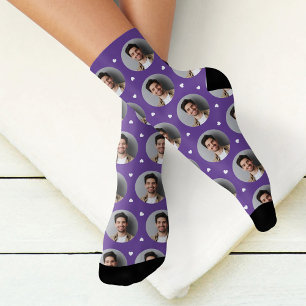 Süßes lila personalisiertes Herz mit Freund-Foto Socken